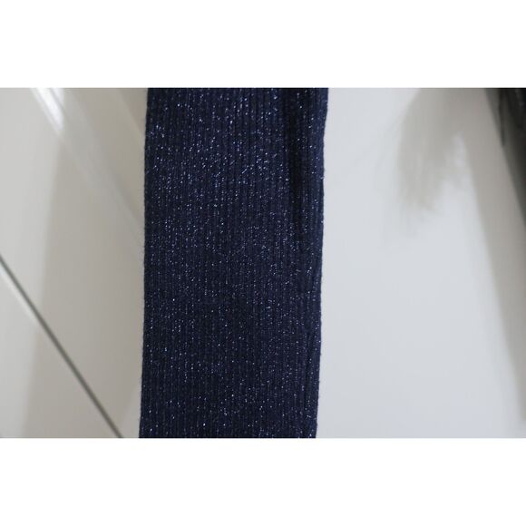 Navy Shimmer Ribbed Knit Sweater Feather Fringe Women Small Pristine Condition - Picture 6 of 7